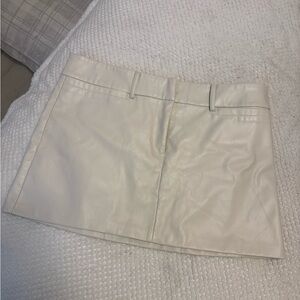 Astr Cream Faux Leather Mini Skirt